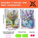 2 Pack Flowers Diamond Art Kits for Adults - Diamond Painting Kits for Adults Beginner, DIY 5D Full Drill Diamond Dots Gem Art for Home Wall Decor 12x16inch Axquilon