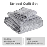 Cottolester Boho Quilt Set King Size Gray Farmhouse Quilt Bedding Set Striped Lightweight Summer Bedspread Coverlet Bedding Set 104"x90" (3 Pieces) Cottolester