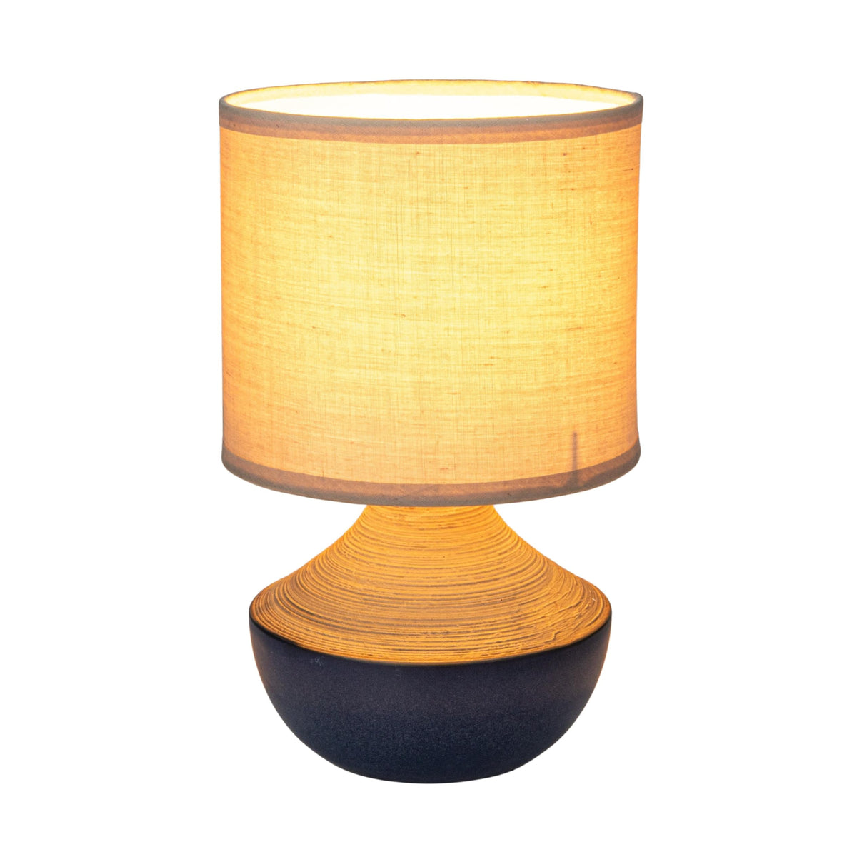 Creative Co-Op Stoneware Portable Table Lamp with Linen Shade, Black and Natural Creative Co-Op