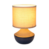 Creative Co-Op Stoneware Portable Table Lamp with Linen Shade, Black and Natural Creative Co-Op