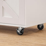 HOOBRO Kitchen Island with Storage, Power Outlet, Rolling Kitchen Island Cart on Wheels, with 2 Drawers, Sliding Barn Doors and Lockable Wheels, Farmhouse, White and Walnut WH28UZD01 HOOBRO