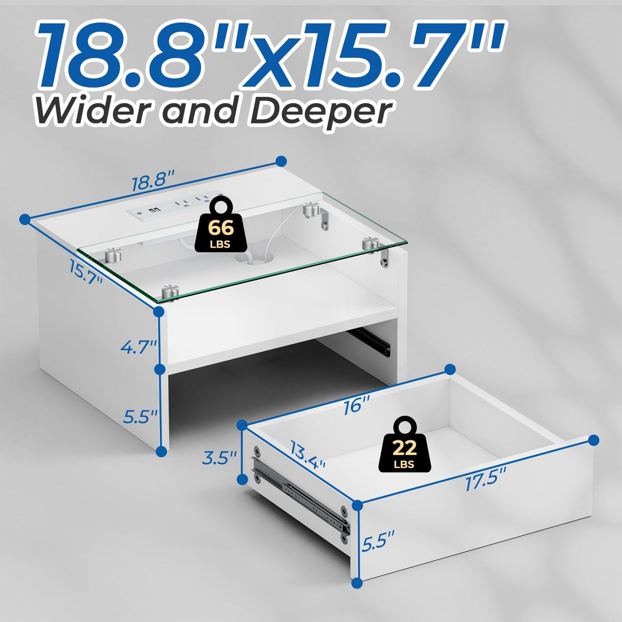 yacchi home Floating Nightstand Set with Charging Station, Floating Nightstand with Charging Station and LED, Night Stand for Living Room, Entryway Wall, Bedroom White Nightstand (1), FN864B1 yacchi home