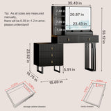 Large Vanity Desk with 3 Color Touch Screen Dimming Mirror, Vanity Desk with Charging Station, Modern Retractable Makeup Dressing Table, Vanity Table With storage shelves and 5 Sliding Drawers, Black YYJ