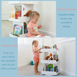 Spirich Kids Rotating Bookshelf Tower, Spinning Bookcase Lazy Susan with Book Display, 3 Tier Revolving 360 Book Shelf Storage, Vertical Rotate Turning Corner Organizer, White Spirich