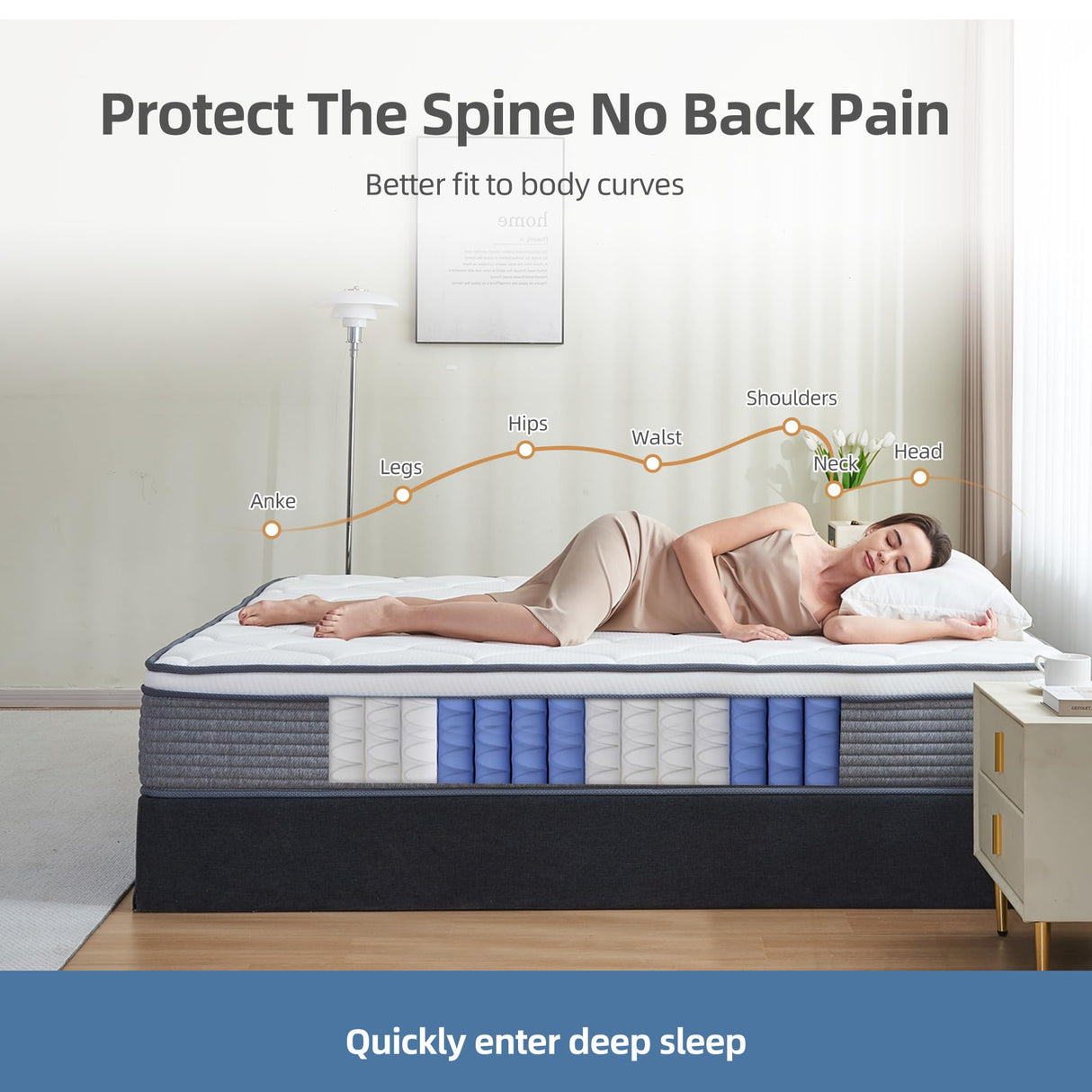 Selene Bedding King Size Mattress, 10 Inch King Mattress with Pocket Spring and Memory Foam for Pressure Relief, Motion Isolation, Edge Support, Medium Firm Mattress in a Box, CertiPUR-US, Grey Selene Bedding