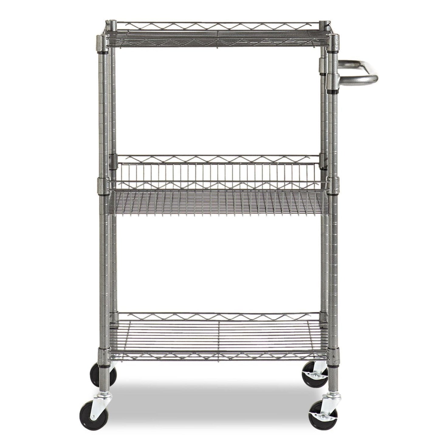 Alera ALESW342416BA 28 in. x 16 in. x 39 in. 500-lb. Capacity Three-Tier Wire Rolling Cart - Black Anthracite