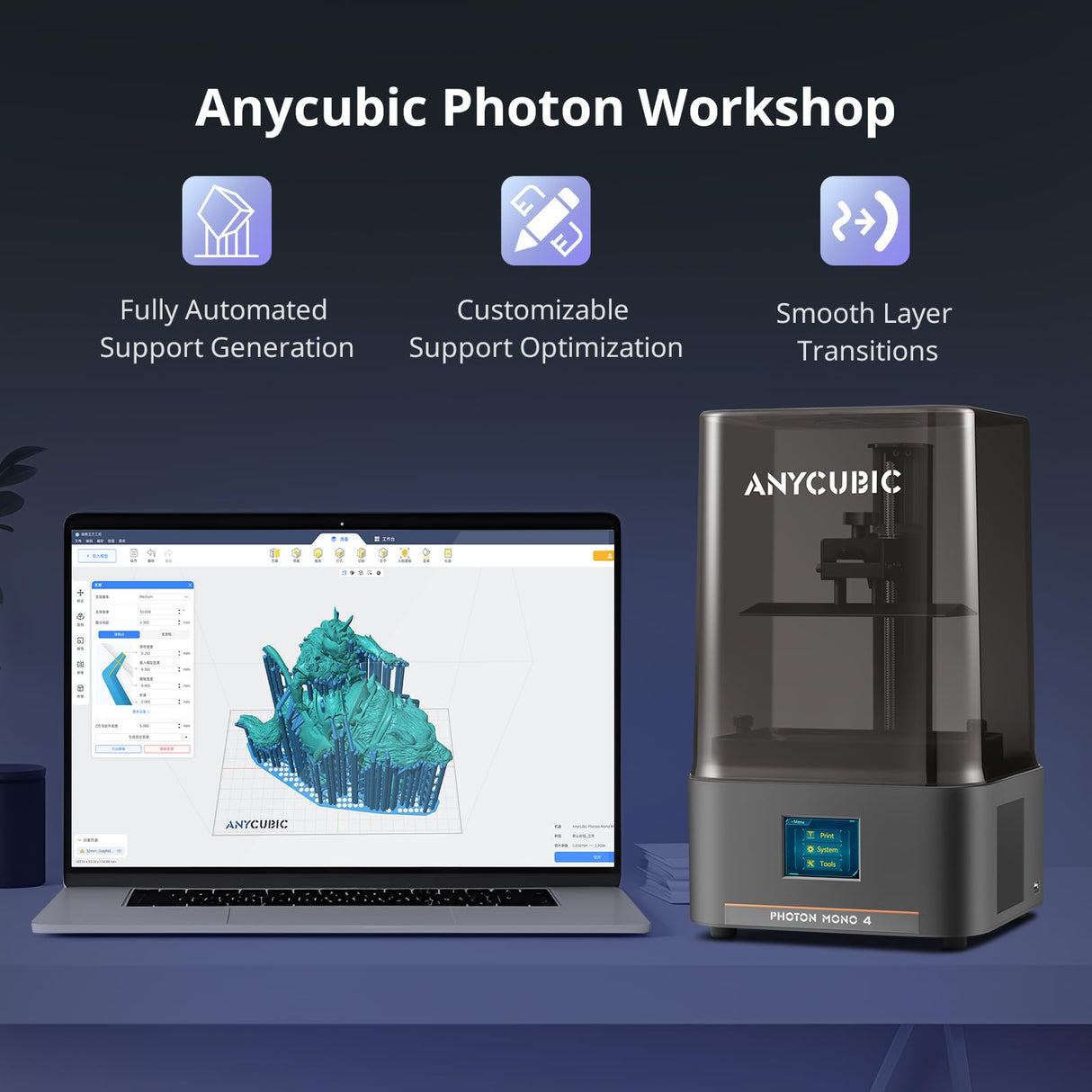 ANYCUBIC 10K Resin 3D Printer, Photon Mono 4 LCD 3D Printer with 7-inch Mono Screen, Upgraded LighTurbo Matrix and Printing Platform, Printing Size of 6.04''x3.42''x6.49'' ANYCUBIC