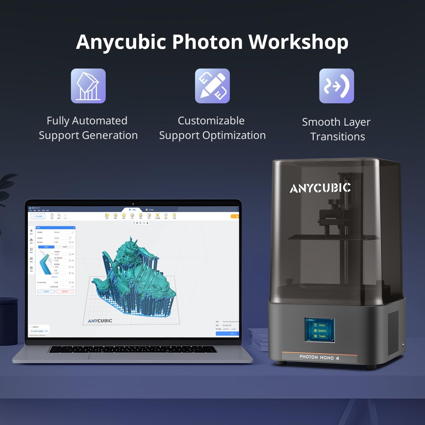 ANYCUBIC 10K Resin 3D Printer, Photon Mono 4 LCD 3D Printer with 7-inch Mono Screen, Upgraded LighTurbo Matrix and Printing Platform, Printing Size of 6.04''x3.42''x6.49''