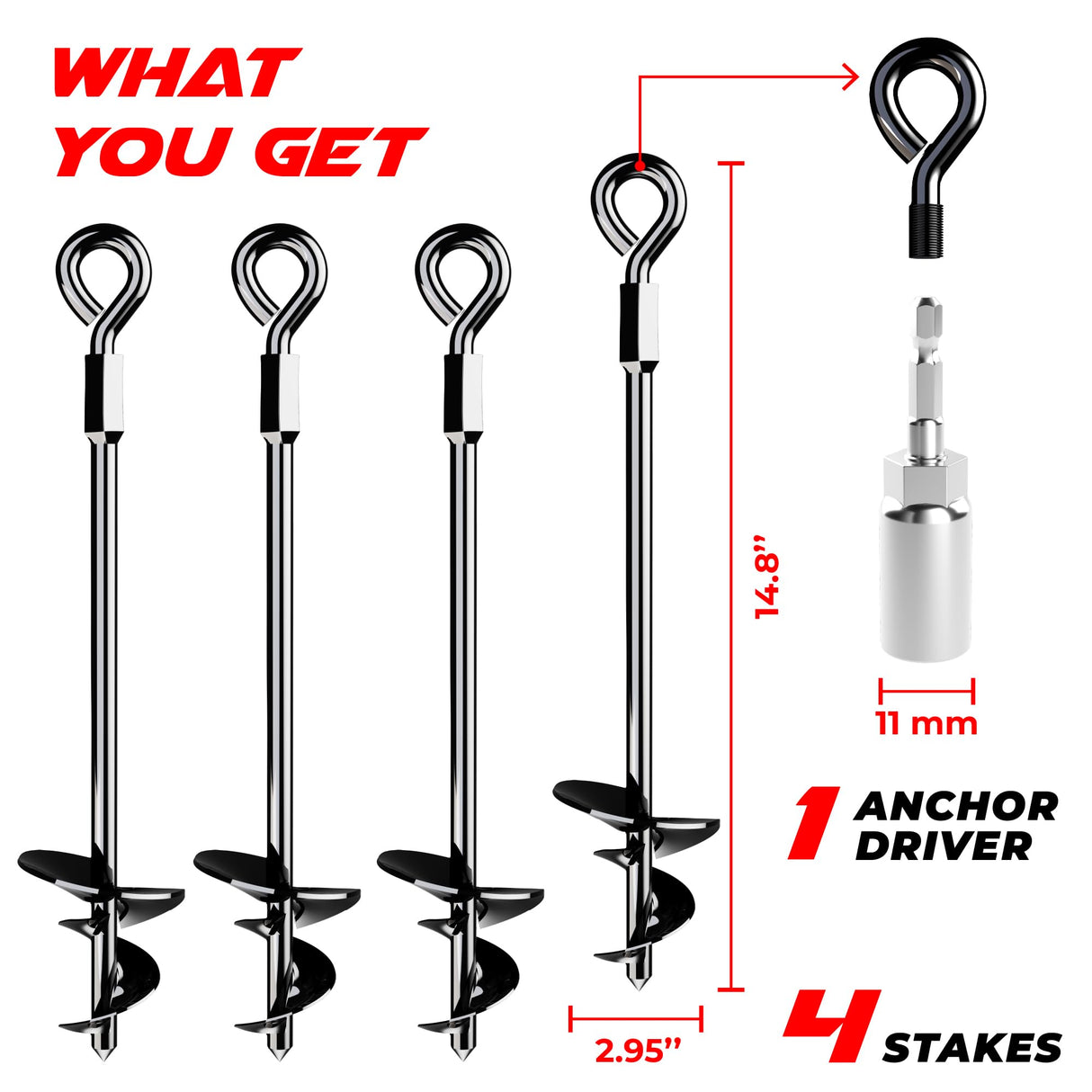 15'' Ground Anchors Screw-in - Heavy Duty for High Winds -Ground Stakes - Earth Anchors for Sheds, Swing Sets, Tents, Trampolines, Gazebos, Carports, and Hurricane Tie-Downs K-Brands