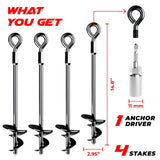 15'' Ground Anchors Screw-in - Heavy Duty for High Winds -Ground Stakes - Earth Anchors for Sheds, Swing Sets, Tents, Trampolines, Gazebos, Carports, and Hurricane Tie-Downs K-Brands
