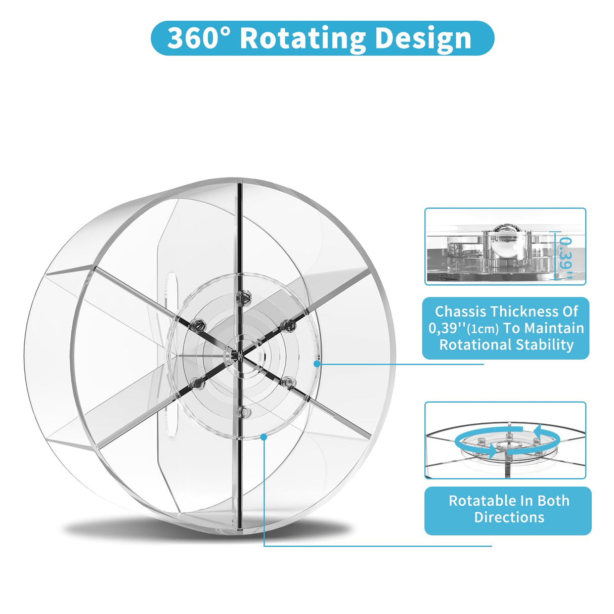 Acrylic Pen Holder for Desks, Acrylic Desk Organizer Clear, 360 Degree Pencil Holder for Desk Kids, Rotating Desk Organizer Rotating Pen Holder for Desk, Art Supply Storage Organizer 6 Compartments Wawocs