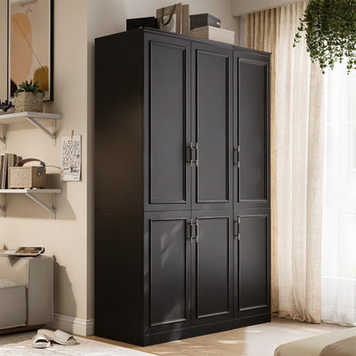 MEISSALIVVE Armoire Wardrobe Closet with 6 Door, 74.8" Large Wardrobe Cabinet with Hanging Rod, Freestanding Modern Bedroom Armoire Storage Cabinet, Black