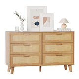 XDliv Rattan Dresser, 6-Drawer Double Dresser Rattan Storage Chest Unit for Bedroom XDliv