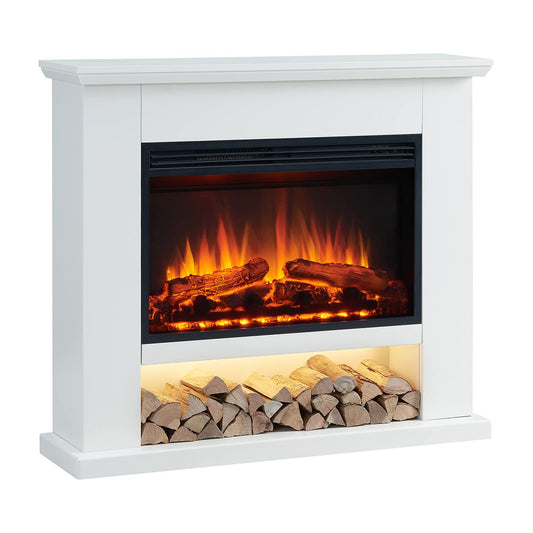 LegendFlame® Camille Electric Fireplace with 39.5" Mantel Surround and Jaden 27" Insert, Cream White Finish