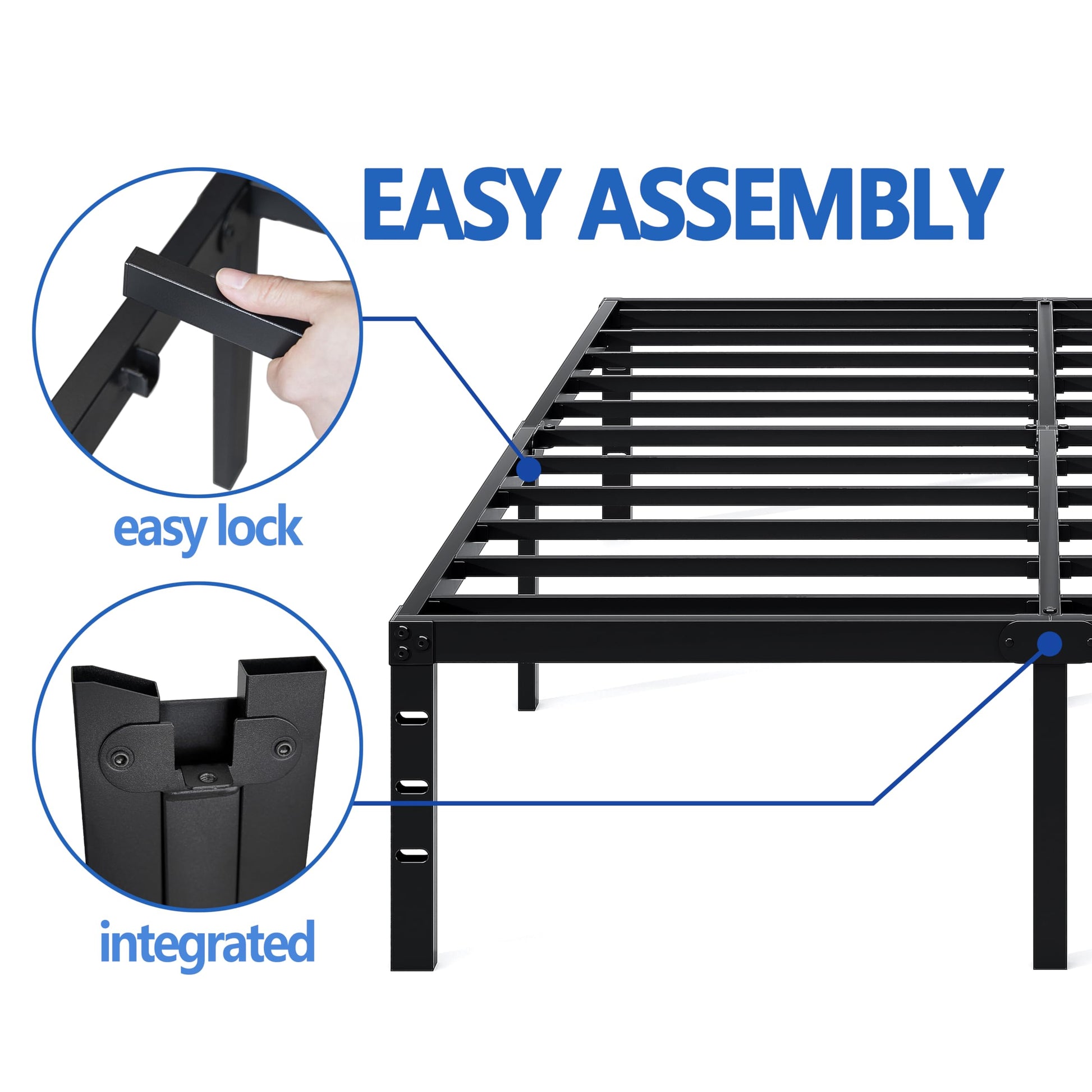 NEW JETO Black Metal Platform Bed Frame with Ample Under-Bed Storage - Sturdy Full Size Design - WoodArtSupply