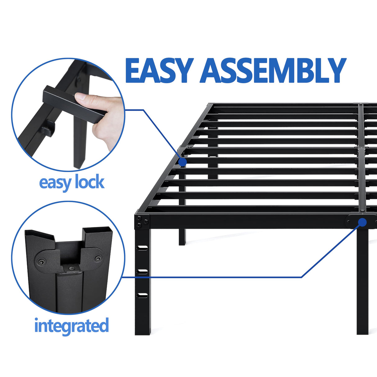 NEW JETO Metal Bed Frame,King Size Bed Frame with Storage Space,Heavy Duty Sturdy Mattress Foundation,Easy Assembly,No Box Spring Needed, Black,18 Inch,King NEW JETO