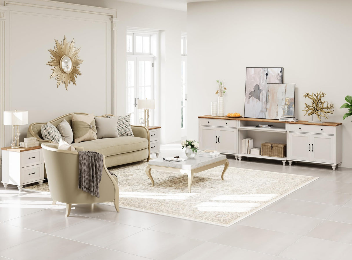 WAMPAT Farmhouse TV Stand for TVs up to 100'', Home Entertainment Center with 8 Storages for 75/80/85/90 inch TV, Large TV Console Table for Living Room, Bedroom, White WAMPAT