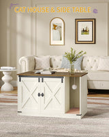 Hzuaneri Cat Litter Box Enclosure, Hidden Litter Box Cabinet Furniture with Bell, Indoor Cats House, Farmhouse Style, 39.4 x 21.7X 24.8 Inches for Hallway, Bedroom, Rustic Brown and White CB85214X Hzuaneri