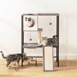 HOOBRO Wooden Cat Tree, Versatile Cat Tower with Scratching Post, Cat Hammock and Food Bowls, 4-Tier Pet House for Indoor Cats, Multi-Cat Families, Greige BG34MZ03 HOOBRO