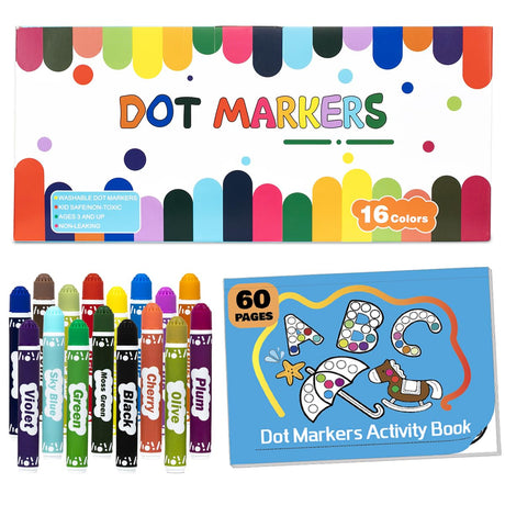 DOSEWART Dot Markers for Kids, 16-Color Bingo Daubers, Washable Bingo Markers Drawing Coloring, Arts and Crafts Supplies with 60 Pages Kids Activity Book DOSEWART