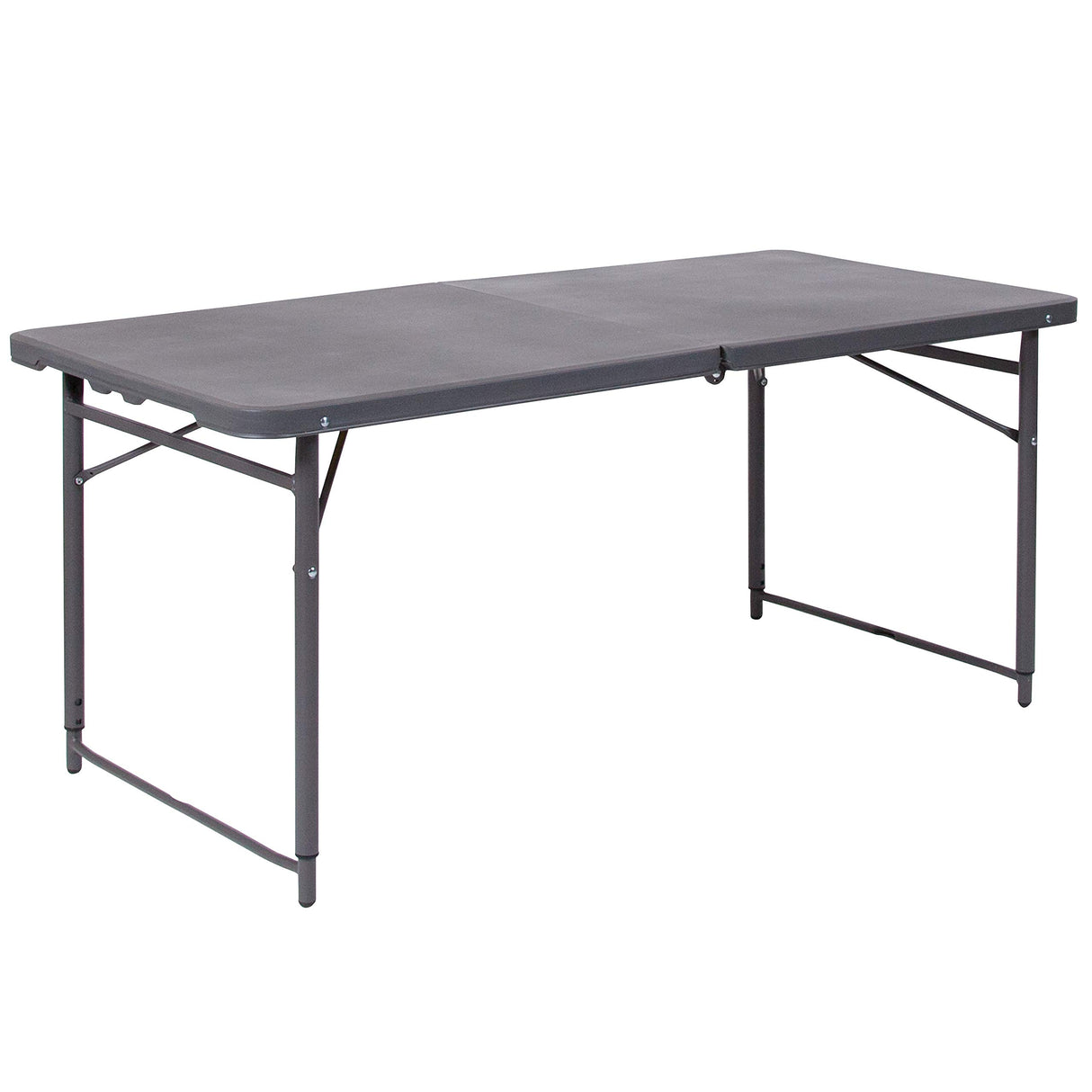 Flash Furniture Mills 4-Foot Height Adjustable Bi-Fold Dark Gray Plastic Folding Table with Carrying Handle Flash Furniture