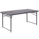Flash Furniture Mills 4-Foot Height Adjustable Bi-Fold Dark Gray Plastic Folding Table with Carrying Handle Flash Furniture