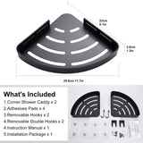 DUFU Adhesive Corner Shower Caddy with Hooks,Bathroom Shower Organizer, No Drilling Rust Proof Aluminum Shower Shelf for Inside Shower 2 Pack (Black) DUFU