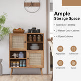 Giantex Buffet Cabinet, Wood Sideboard Storage Cabinet, 2 Rattan Doors & 2 Cubes, Farmhouse Coffee Bar Accent Cabinet, Freestanding Cupboard Organizer for Living Room Kitchen Hallway Giantex