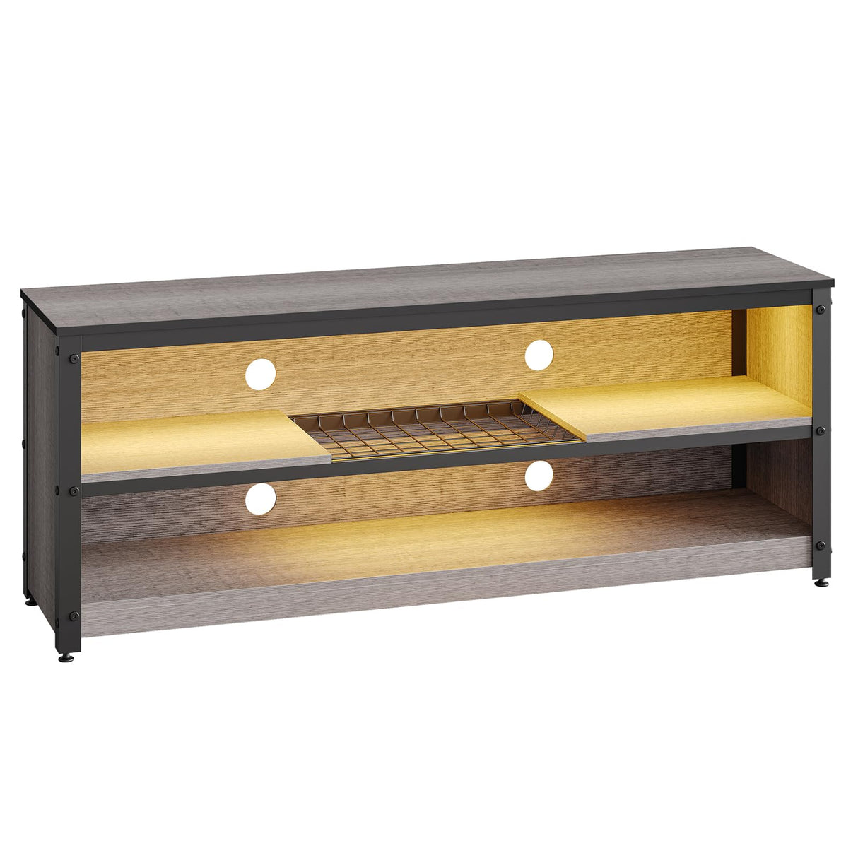 Bestier Gaming Entertainment Center for 50/55/60 Inch TV, LED TV Stand Cabinet with Adjustable Shelves, Wood Industrial TV Media Console Table with with Metal Frame for Living Room Bedroom, Gray Bestier
