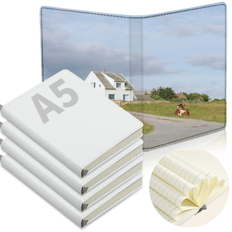 Zonon 4 Pcs Sublimation Journal Blank Notebooks A6 A5 A4 190 Pages Thick Faux Leather Notebooks Sublimation Notebooks Leather Sublimation Journal for School Office Supplies (8.3 x 6 Inch, A5) Zonon