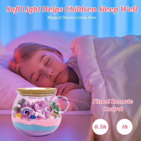 Unicorn Light-Up Terrarium Kit for Kids - LED Night Light Birthday Gift for Girls Ages 4-12 - DIY Arts and Crafts Kit lonfypeng