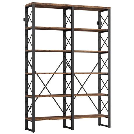 IRONCK Bookshelf Double Wide 6-Tier 76" H, Open Large Bookcase, Industrial Style Shelves, Wood and Metal Bookshelves for Home Office, Easy Assembly IRONCK