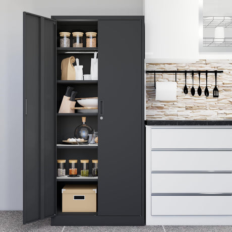 CMY Metal Storage Cabinet, 71" H Locking Cabinet with 5 Adjustable Shelves, Garage Cabinet for Office, Home, Pantry-Black CMY