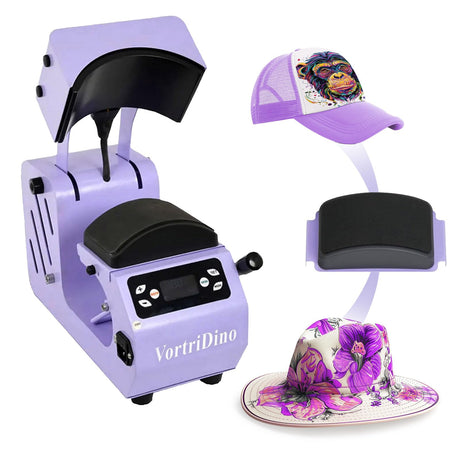 Generic VortriDino 2-in-1 Hat Heat Press Machine Automatic Hat Easy Heat Press Machine for Caps with 2pcs Interchangeable Platens (Kids&Adult) WoodArtSupply
