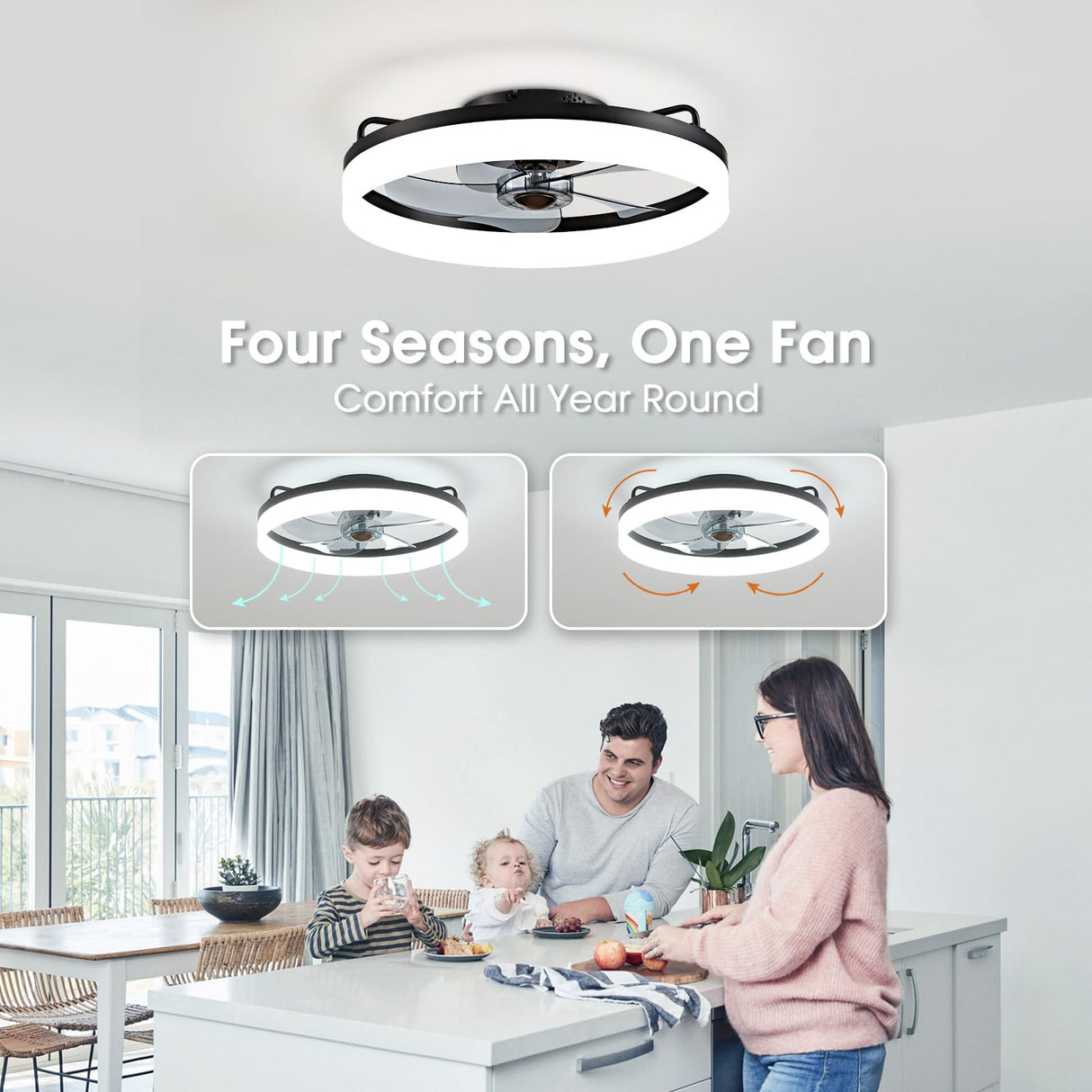 LUDOMIDE Ceiling Fans with Lights, Flush Mount Ceiling Fan with Lights and Remote, 6 Wind Speeds Low Profile Ceiling Fan for Bedroom, Kids Room and Living Room 20" (Black) LUDOMIDE