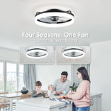 LUDOMIDE Ceiling Fans with Lights, Flush Mount Ceiling Fan with Lights and Remote, 6 Wind Speeds Low Profile Ceiling Fan for Bedroom, Kids Room and Living Room 20" (Black) LUDOMIDE