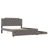 CITYLIGHT Queen Upholstered Platform Bed with Twin Size Trundle and USB Ports on Each Side, Queen Bed Frame with Trundle for Bedroom, Linen Fabric,No Box Spring Required,Grey CITYLIGHT
