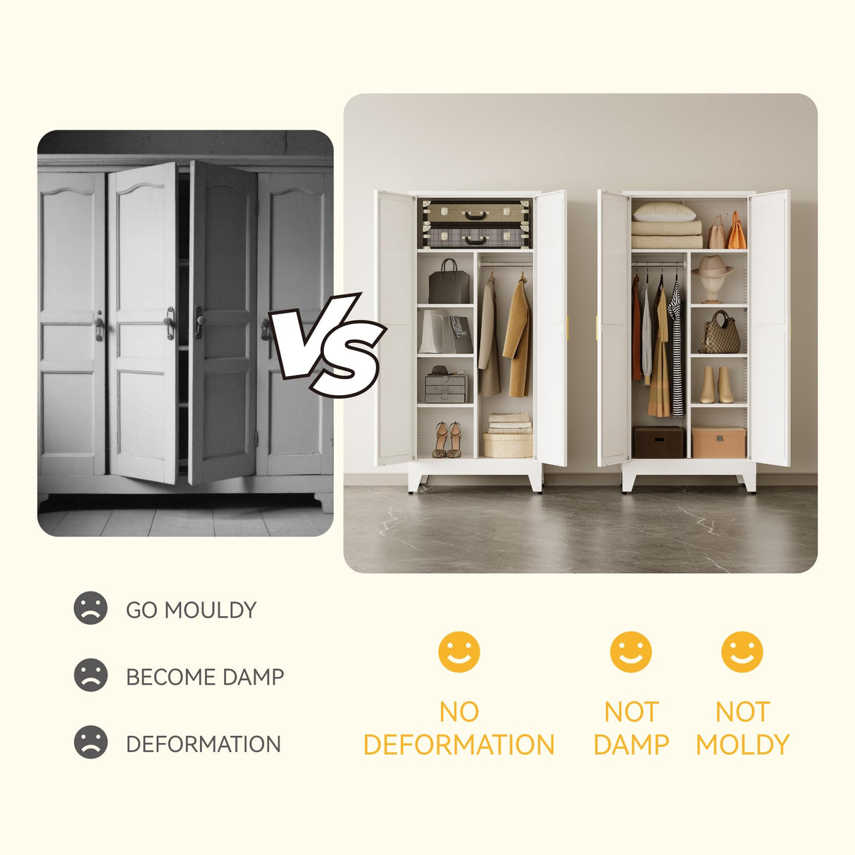 XIUSVON Metal armoire Wardrobe Closet with Hanging Rod,71'' Metal Wardrobe Cabinet with 2 Doors and 2 Adjustable Shelves, Bedroom armoires,Laundry Room cabinets,armario de ropa Closet(Modern, White) XIUSVON