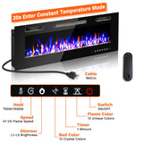 60 inch Wall Mounted Electric Fireplace, Multi LED Flames Fireplace Insert with Crystal, 750/1500W Fireplace Heater,Remote/Touch Screen Control Recessed Fireplace for Halloween,1-8H Timer / 400 Sq. FANGJI