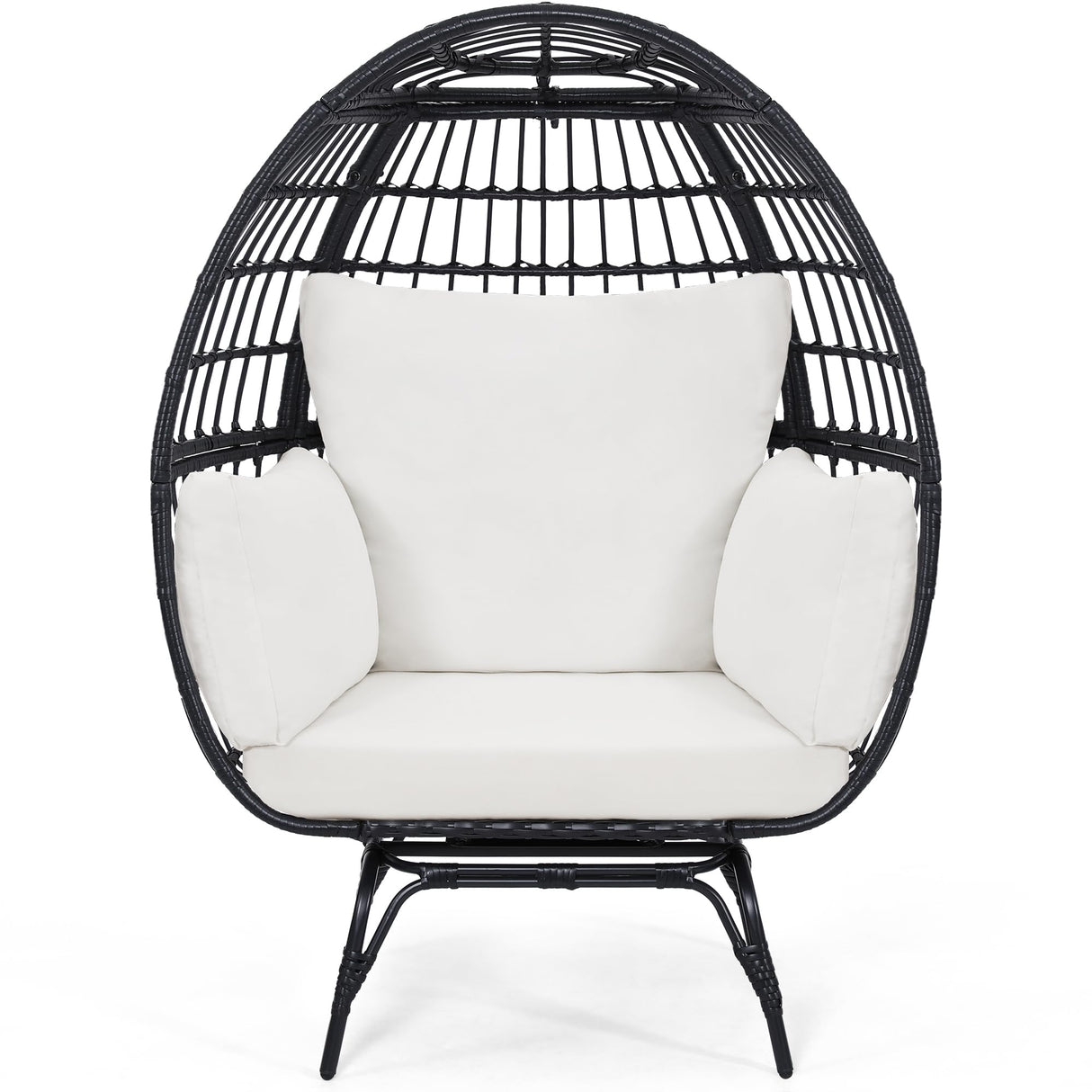 Murago Oversized 360 Swivel Rattan Egg Chair for Adult, Indoor Outdoor Patio Large Wicker Egg Chair with overstuffed Cushions, 440lb Weight Capacity, Black Rattan with Beige Cushion Murago