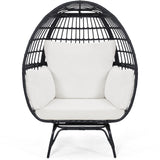 Murago Oversized 360 Swivel Rattan Egg Chair for Adult, Indoor Outdoor Patio Large Wicker Egg Chair with overstuffed Cushions, 440lb Weight Capacity, Black Rattan with Beige Cushion Murago