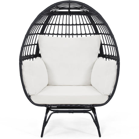 Murago Oversized 360 Swivel Rattan Egg Chair for Adult, Indoor Outdoor Patio Large Wicker Egg Chair with overstuffed Cushions, 440lb Weight Capacity, Black Rattan with Beige Cushion Murago