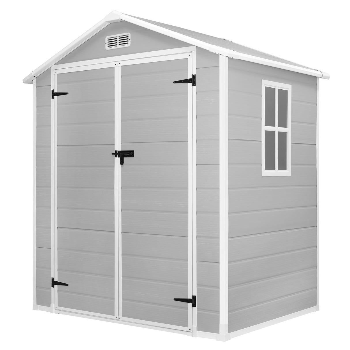 HUGROVE 6 * 4.4 FT Resin Outdoor Storage Shed Plastic Shed with Floor, Reinforced Floor for Patio Furniture, Gardening Tools, Lawn Mower, Plastic Garden Shed with Lockable Door for Backyard (Gray) HUGROVE