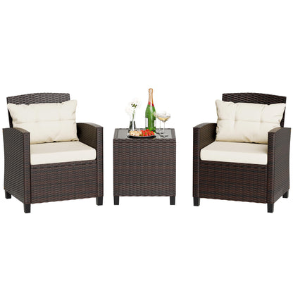 JAMFLY 3 Pieces Wicker Patio Furniture Set Outdoor, Wicker Chairs Conversation Set Small Patio Furniture for Apartment Balcony Bistro, Beige - WoodArtSupply