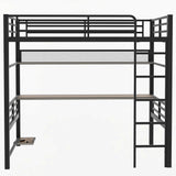 Harper & Bright Designs Full Size Metal Loft Bunk Bed Frame with Desk, Storage Shelf and LED Lights, Heavy-Duty Steel Full Loft Bedframe for Adults Kids Teens, Black Harper & Bright Designs