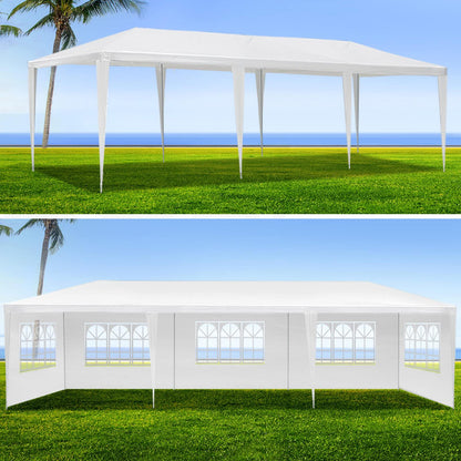 Outdoor Party Canopy Tent, 10’ x 30’ Wedding Canopy Tent with 8 Removable Sidewalls, Camping Sun Shelter, Heavy-Duty Waterproof Event Tent with Ropes & Stakes for Birthday, Celebration & Holidays