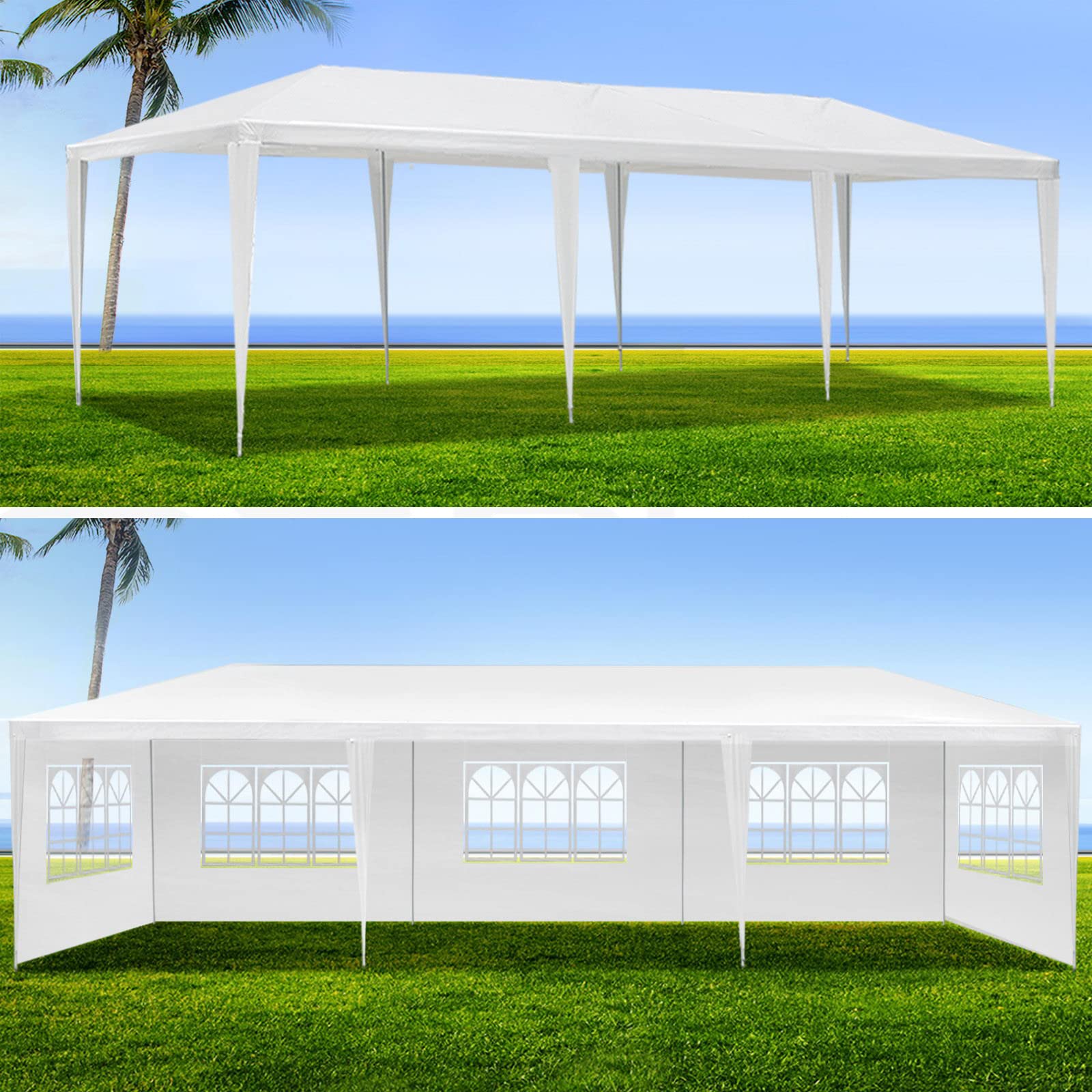 FEIYAW 10x30 FT Outdoor Canopy Tent, White Party Tent Wedding Birthday Tents with 8 Removable Sidewalls, Gazebo w/Transparent Windows Outside Gazebo Event Tent for Parties Garden Patio and Ba - WoodArtSupply