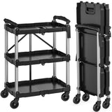 YITAHOME 240LBS Folding Utility Cart with Wheels, Foldable Utility Service Cart 3 Tier Collapsible Rolling Cart with 360°Swivel Wheels (2 with Brakes), Portable Cart for Home Garage Restaurant Office YITAHOME