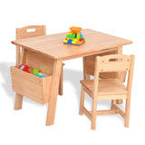 KRAND Kids Solid Wood Table and 2 Chair Set with Storage Desk and Chair Set for Children Toddler Activity Table (Solid Wood/Natural) KRAND