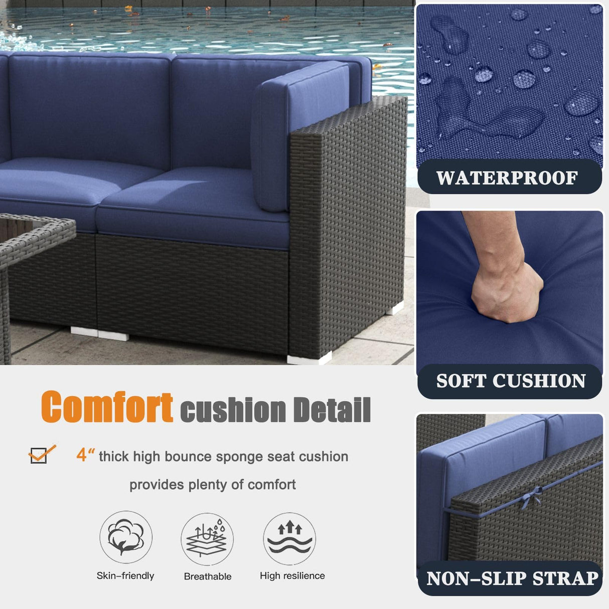 KHOLH Patio Furniture Set with Fire Pit Table, 8 Pieces Outdoor All-Weather Wicker Conversation Sectional Chair Sofa Set KHOLH